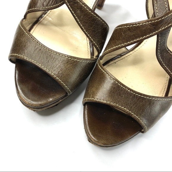 Prada authentic brown leather stacked heel sandal cross straps open toe EU 38 - Picture 7 of 12